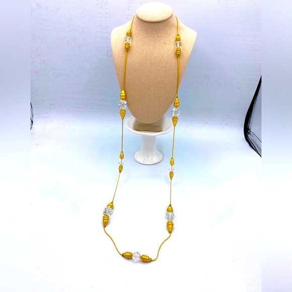 Vintage Anne Klein 36” Long Gold Tone Designer Necklace Sparkling Crystal Beads - Picture 9 of 12